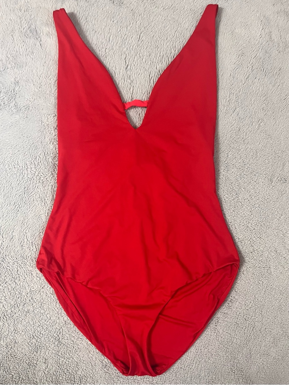 ANDIE Red One Piece Plunge Low Cut Back Tie Swimsuit Size XL